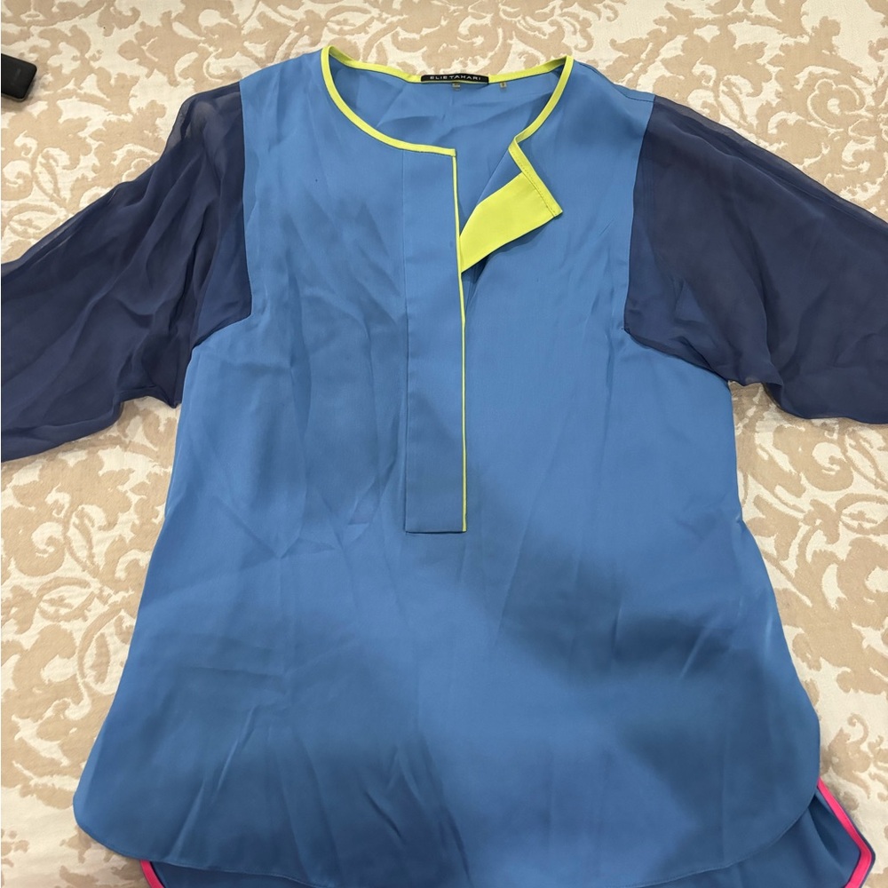Elie Tahari Blue and Yellow Blouse